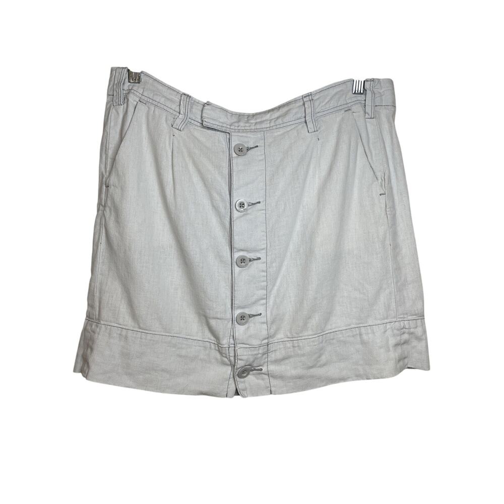 Anthropologie Paper Boy Skirt Gray Linen Blend Mini Skirt Button Front - Size 10